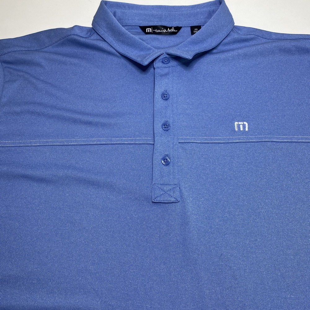 Travis Mathew Shirt Mens XXL Blue Solid Polo Short Sleeve Golf Sport performance